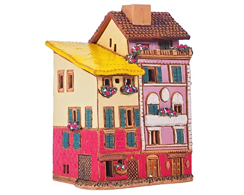 Midene Teelichthalter aus Keramik, handgefertigt, Sammlerstück, Miniatur-Lichthaus, alte Häuser in Portfino, Italien, S22-1 von Midene