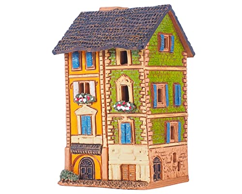 Midene Teelichthalter aus Keramik, handgefertigt, Sammlerstück, Miniatur-Lichthaus, alte Häuser in Portfino, Italien, S22-3 von Midene