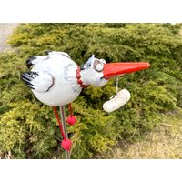 Gartendeko Vogel Storch Mit Baby Gartenstecker Keramik Frostsicher Midene Deko Frostfest Babyparty Geschenk von MideneArtStudio
