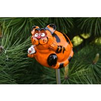 Handgefertigter Keramik Katzen Gartenstecker Frostsicheres Rasen Dekor von MideneArtStudio