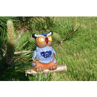 Keramik Vogel Gartenstecker Eule Vogelfigur Frostfest Handmade Midene von MideneArtStudio