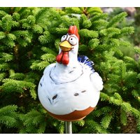 Keramik Vogel Gartenstecker Huhn Gartenkugel Frostsicher Handgemacht Handbemalt Gkr4 Midene von MideneArtStudio