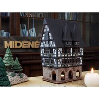 Keramikhaus Teelichthalter Kerzenhalter Wohndeko Handgefertigte Miniatur Haus Replik Des Originalen Rathauses in Alsfeld F16 Tiny House Midene von MideneArtStudio