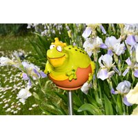 Midene Keramik Gartendeko Froschkönig Gkr66 Beetstecker Frostsicher Handgemachter Handbemalter Rasenstecker Gartenkugel von MideneArtStudio