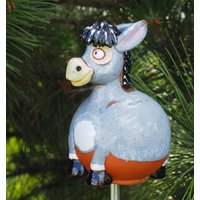 Midene Keramik Gartendeko Kleiner Esel Gkr38 Beetstecker Frostsicher Handgemacht Handbemalter Rasenstecker Gartenkugel von MideneArtStudio