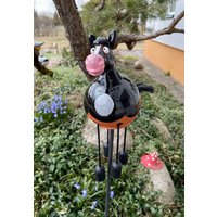 Midene Keramik Gartendeko Schwarzes Pferd Gkr17B Gartenstecker Frostsicher Handgemacht Handbemalter Rasenstecker Gartenkugel von MideneArtStudio