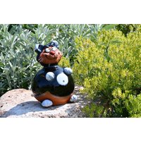 Midene Keramik Gartendekor Schwarze Katze Gartenstecker Frostsicher Handgemacht Handbemalter Rasenstecker Gartenkugel von MideneArtStudio