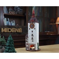 Midene Keramik Haus Teelicht Kerzenhalter Dekor Sammler Ton Miniatur Von Spittelturm Tor in Bremgarten Schweiz D388 von MideneArtStudio