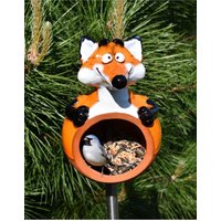 Vogelfutterhaus Fuchs Keramik Gartenstecker Gartendekoration Gartendeko Lustiger Midene von MideneArtStudio