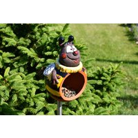 Vogelfutterhaus Hummel Keramik Gartenstecker Biene Midene Gartendeko Handgemacht von MideneArtStudio