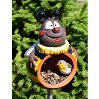 Vogelfutterhaus Hummel Keramik Gartenstecker Biene Midene Gartendeko Handgemacht von MideneArtStudio