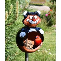 Vogelfutterhaus Katze Keramik Gartenstecker Gartendeko Midene von MideneArtStudio