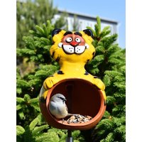 Vogelfutterhaus Katze Keramik Gartenstecker Gartendeko Midene von MideneArtStudio