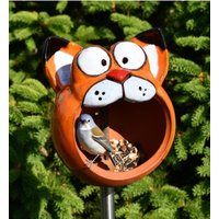 Vogelfutterhaus Katze Keramik Gartenstecker Gartendeko Midene von MideneArtStudio