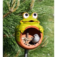 Vogelfutterstelle Frosch Keramik Gartenstecker Hofkunst Gartenkunst Handgemachte Gartendeko Rasenstecker Lustiger Vogelfutterhaus Midene von MideneArtStudio