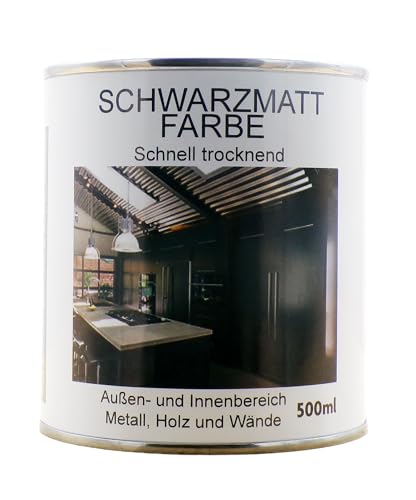 Midi Decor Mattschwarze Farbe für Metall, Holz, Mauerwerk und Beton für außen und innen, schnell trocknend, 500 ml – 7 Quadratmeter Midi Decor Mattschwarze Farbe für Metall, Holz, Mauerwerk und Beton für außen und innen, schnell trocknend, 500 ml – 7 Quadratmeter von Midi Decor