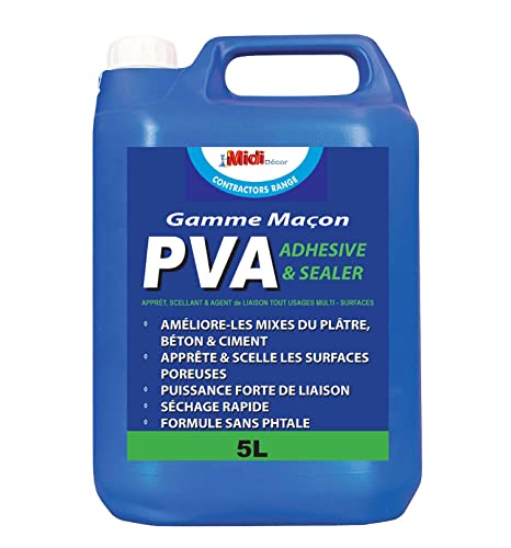 Midi Decor PVA – Industriekleber – Serie Mason – Klebstoff und Versiegelung – Verwendung im Innen- und Außenbereich, 5 l von Midi Decor