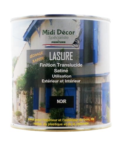 Schnelltrocknende schwarze Satin-Acrylfarbe für Holz innen und außen, 1 l, 12 m² (Midi Decor) von Midi Decor