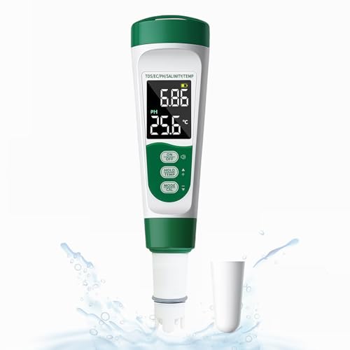 MidingChai 5 In 1 PH Messgerät,Ph Wert Messgerät mit Sprachwiedergabe PH/Tds/Ec/SALT/TEMP, Ph Tester Wiederaufladbar & Automatische Temperaturkompensation,für Schwimmbäder, Aquarien, Trinkwasser von MidingChai