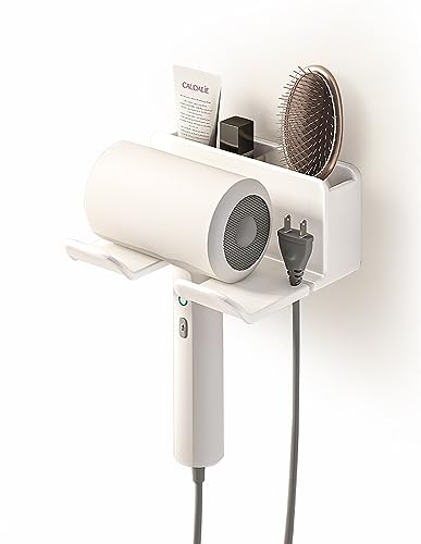 MidingChai Fönhalter Ohne Bohren, Föhnhalter Wand Ohne Bohren, Föhn Halterung mit Steckerhalter & Aufbewahrung mit Kabelhalter und Ablagefach Passen die Meisten Haartrockner (16*6.5*12.6CM) von MidingChai