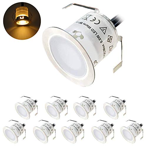 10er Mini LED Einbaustrahler led Bodeneinbauleuchte IP67 wasserdicht 0.6W/stück Ø32mm DC 12V LED Einbauleuchte 2800-3200K für Deckstufe Terrasse Küche Garten Pool von Midore