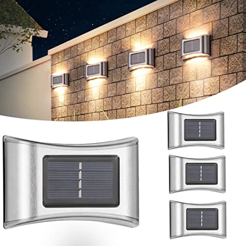 Midore [4 Stücke] Solarleuchten für Außen LED Solar Edelstah Modern Up und Down Ausenbeleuchtung Wandleuchte wasserdichte Solar Aluminum Wandbeleuchtung für Hinterhöfe,Gärten,Pfad (Warmweiß) von Midore