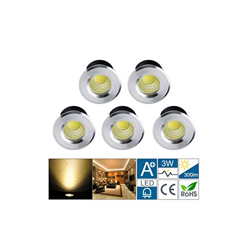 Midore Klein Mini LED Einbaustrahler 3W 5 Stück, 230V Deckenstrahler mit Transformator COB Downlights Deckenspots 300lm für Weinschrank/Schrank/Küche/Wohnzimmer von Midore