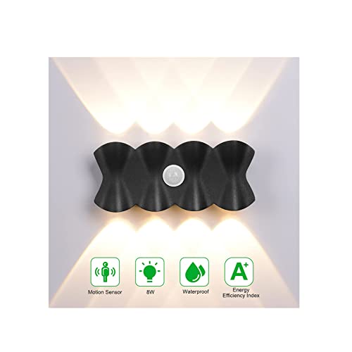 8W Wandleuchte Wandlampe, LED Aussen Wandleuchte Wasserdichte IP65 Wandbeleuchtung Modern Aussenleuchte Aluminium Außenwandleuchten Wandlampe Innen/Aussen Warmweiß (Schwarz-kaltweiß) von Midore