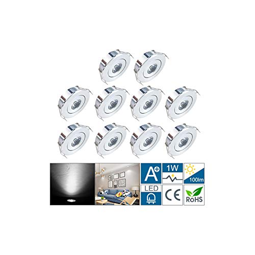 Midore Klein LED Einbaustrahler 10er 1W 230V Rund Einbauspots mit Transformator Schwenkbar Mini Downlights LED Deckenspots 110lm Ausschnittlochmaß 42-45mm von Midore