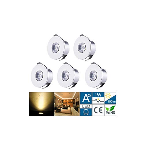 Klein Mini LED Einbaustrahler 1W 5 Stück 230V Deckenstrahler mit Transformator COB Downlights Deckenspots Aluminium 100-120lm 3000K von Midore