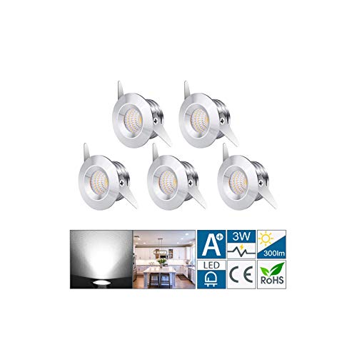 Klein Mini LED Einbaustrahler 3W 5 Stück 230V Weiß Deckenstrahler mit Transformator COB Downlights Deckenspots Aluminium 200lm von Midore