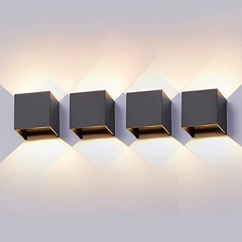 Midore [4 Stücke] Wandleuchte Aussen Innen 12W LED Wandlampe Aussenwandleucht Up Down Einstellbarer Lichtstrahl IP65 Modern Aluminium Wandbeleuchtung für Flure/Balkone/Wohnzimmer 3000K-Schwarz von Midore