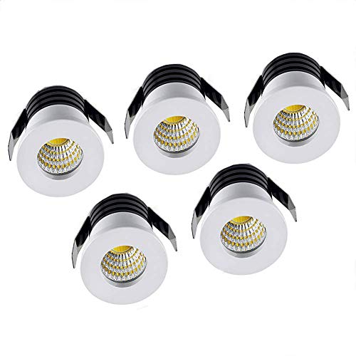 Elitlife 5er Mini Klein Einbaustrahler Weiß Minispot Einbauleuchte LED Aluminium 3W Warmweiß mit Transformer Recesed Downlight von Elitlife