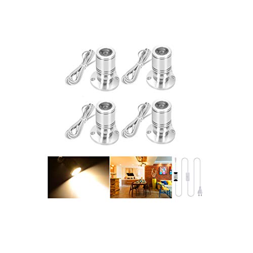 Midore Klein LED Scheinwerfer 4 Stück Schranklicht 2W, 360° Schwenkbar, 230V Aluminium Mini led spot für Schrank, Flur, Galerien, Geschäfte, Schmuckschrank von Midore