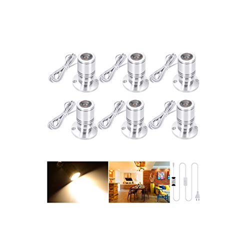 Midore Klein LED Scheinwerfer 6 Stück Schranklicht 2W, 360° Schwenkbar, 230V Aluminium Mini led spot für Schrank, Flur, Galerien, Geschäfte, Schmuckschrank von Midore