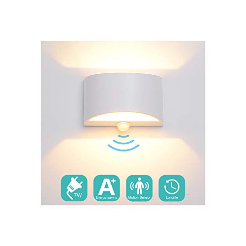 Midore LED Wandleuchte mit Bewegungsmelder Innen 7W Modern Up Down Wandlampe Aluminum Wandbeleuchtung für Wohnzimmer Schlafzimmer Treppenhaus Flur von Midore