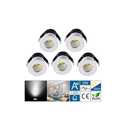Mini LED Einbaustrahler 3W 5 Stück 230V Weiß Klein Deckenstrahler mit Transformator COB Downlights deckenspots 200lm Minispot von Midore