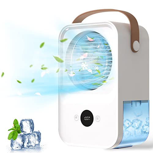 Mobile Klimagerät 4-in-1 Mini Luftkühler, 4000mAh Akku Air Cooler Klein Klimaanlage mit 650ml Wassertank, Tragbarer Verdunstungskühler Weiß Persönlich Ventilator mit 4 Lüftergeschwindigkeiten von Midore
