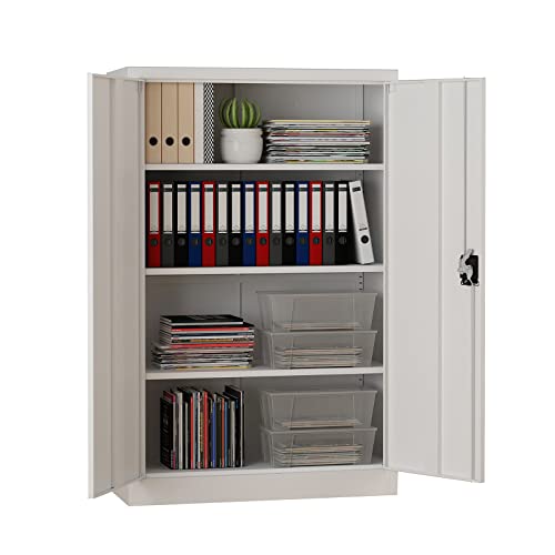Midori® Aktenschrank | 140 x 90 x 40 cm Metallschrank in Grau | Abschließbarer Stahlschrank mit Zylinder-Schloss | Halbhoher Büroschrank mit Flügeltüren von Midori