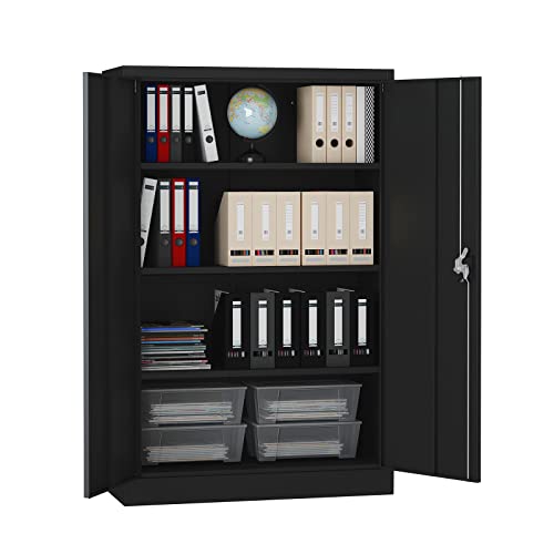Midori® Aktenschrank | 140 x 90 x 40 cm Metallschrank in Schwarz | Abschließbarer Stahlschrank mit Zylinder-Schloss | Halbhoher Büroschrank mit Flügeltüren von Midori