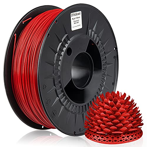 Midori® PLA Filament | 1,75mm 3D-Drucker-Filament 1kg Spule in Signalrot | Verwicklungsfreies Filament für 3D-Drucker & Stift von Midori