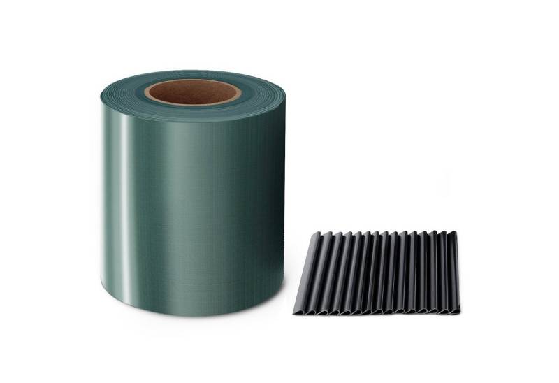 Midori Sichtschutzstreifen, (Packung, 1 Rolle PVC - Sichtschutz = 6,65 m² + 30 Befestigungsclips), Sichtschutzstreifen Zaunblende 35 m Rolle 19 cm PVC Zaunfolie Grün von Midori