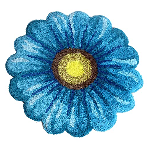 Sunflower Teppich, 63,5 x 63,5 cm, blaues Blumenmuster, Badezimmerteppich, weicher Plüsch, Blume, Fußmatte, rutschfest, rustikal, kleiner Teppich, handgefertigt, florale Fußmatte für Badezimmer Sunflower Teppich, 63,5 x 63,5 cm, blaues Blumenmuster, Badezimmerteppich, weicher Plüsch, Blume, Fußmatte, rutschfest, rustikal, kleiner Teppich, handgefertigt, florale Fußmatte für Badezimmer von Midremer