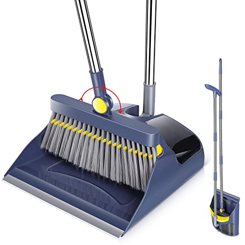 Midyb Besen und Kehrschaufel Set, 120cm Besen Set mit Langem Stiel, Aufrechter Broom und Schaufel Combo mit Kamm für Küche Zimmer Büro Lobby Haushaltsreinigung (Blau) von Midyb