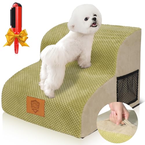 Midyb Hundetreppe für Kleine Hunde, 2 Stufen Haustiertreppe für Bett Sofa aus Schwamm, Hunde Treppe Hunderampe mit Waschbar Bezug und Rutschfestem Boden, Katzentreppe 40x40x30cm von Midyb