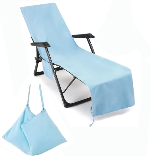 Mikrofaser Schonbezug für Gartenliege Strandhandtuch Liegenbezug Strandtuch, Schnelltrocknend/Mehrere Taschen/Leicht Liegestuhl Handtuch Sonnenliege Auflage, Strandliegenauflage Bezug(L2-1) von Miecoae