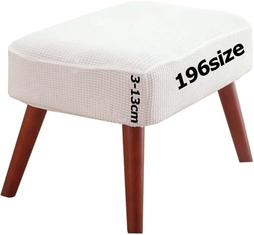 Ottomane Bezug Quadratisch Hocker überzug Hockerbezug Ottoman Cover Fußbank Schonbezug Stretch Fußhocker Husse Beschützer Jacquard Sitzhocker mit Elastic Bottom Rund Rechteckig Anpassbar(Weiß Beige,40 von Miecoae