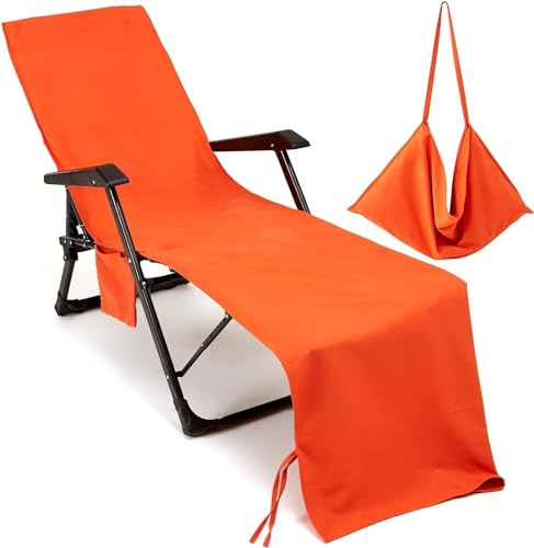 Schonbezug für Gartenliege oder Gartenstuhl - Frottee Liegenauflage Garten Mikrofaser Sonnenliege Handtuch mit 3 Taschen, Einfarbig Handtücher für Schwimmbäder, Strände, Gartenhotels(L1-1) von Miecoae
