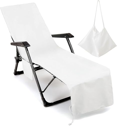 Schonbezug für Gartenliege oder Gartenstuhl - Frottee Liegenauflage Garten Mikrofaser Sonnenliege Handtuch mit 3 Taschen, Einfarbig Handtücher für Schwimmbäder, Strände, Gartenhotels(L11-1) von Miecoae