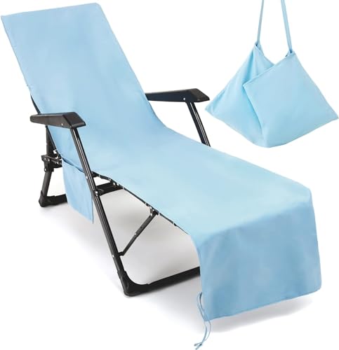 Schonbezug für Gartenliege oder Gartenstuhl - Frottee Liegenauflage Garten Mikrofaser Sonnenliege Handtuch mit 3 Taschen, Einfarbig Handtücher für Schwimmbäder, Strände, Gartenhotels(L2-1) von Miecoae